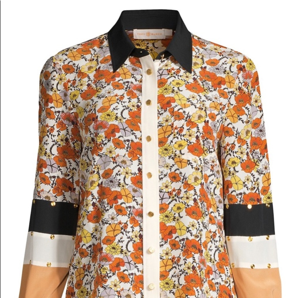 NWT Auth Tory Burch 100% silk patch blouse